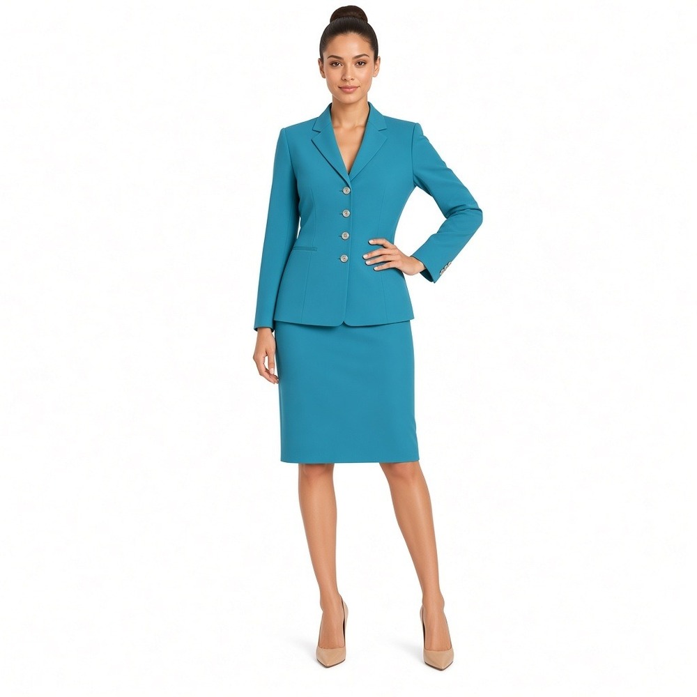 Le Suit Skirt Suit Women 16 Teal 2-Piece Blazer Pencil Skirt Professional Career